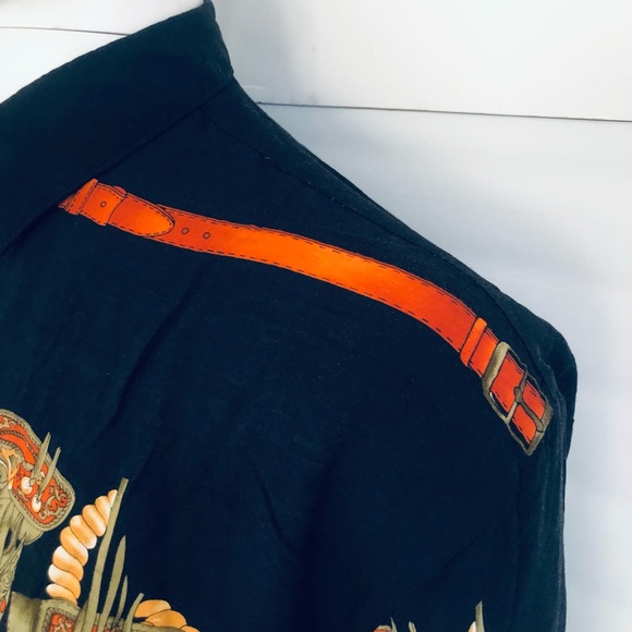 VINTAGE KBB Shirt Men M Black  Button Lightweight Band Collar 80’s Prints - Picture 8 of 15